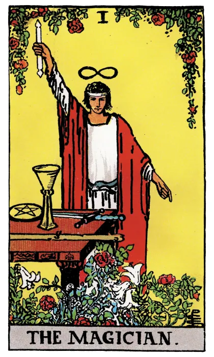 The Magician tarot card from a Rider-Waite-Smith-style deck