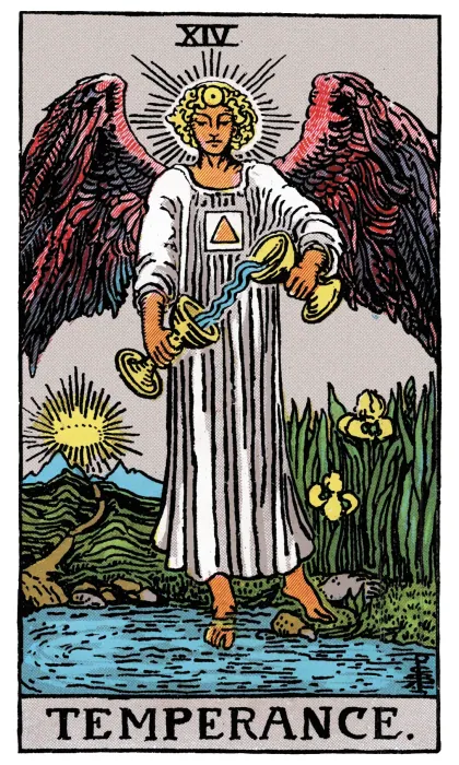 Temperance tarot card from a Rider-Waite-Smith-style deck