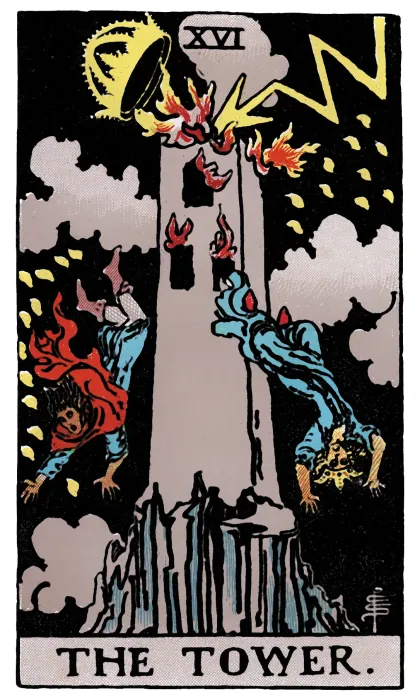 The Tower tarot card from a Rider-Waite-Smith-style deck