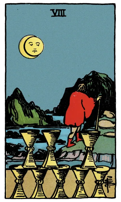 Eight of Cups tarot card from a Rider-Waite-Smith-style deck