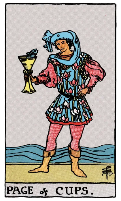 Page of Cups tarot card from a Rider-Waite-Smith-style deck