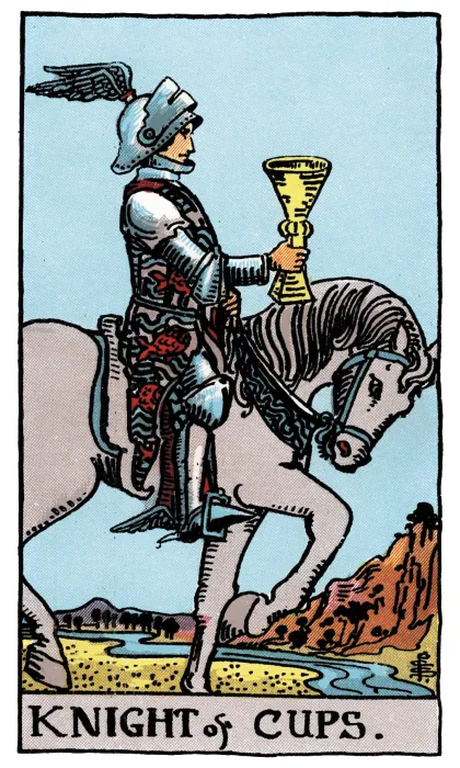 Knight of Cups tarot card from a Rider-Waite-Smith-style deck