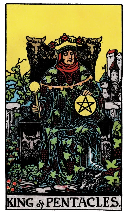 King of Pentacles tarot card from a Rider-Waite-Smith-style deck