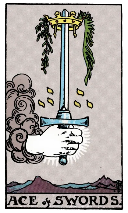 Ace of Swords tarot card from a Rider-Waite-Smith-style deck