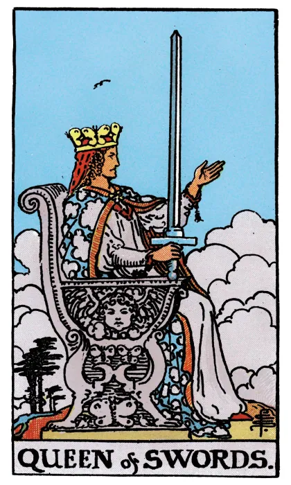 Queen of Swords tarot card from a Rider-Waite-Smith-style deck